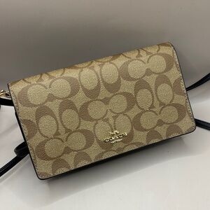 Coach Tan and Black Signature Crossbody Bag